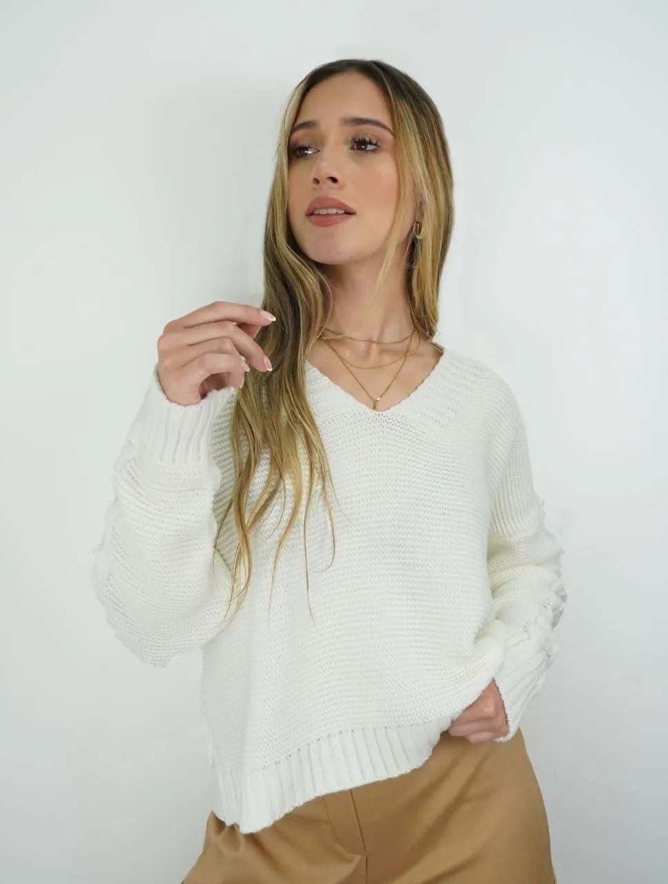 Suéter Manga Larga para Mujer Marfil Tejido - Lolly Marfil