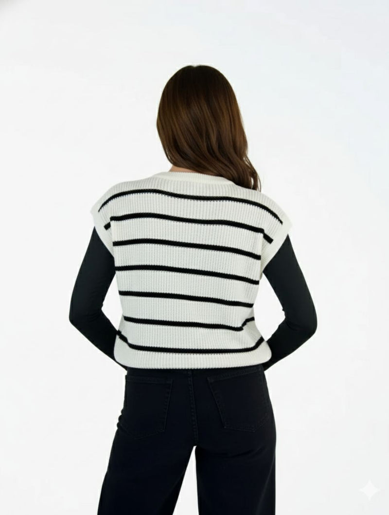 Chaleco Tejido Cuello V Trenzado Para Mujer - The Nova