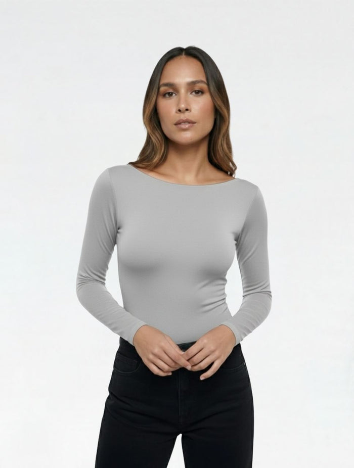 Body para Mujer Cuello Redondo Manga Larga Rebeca Premium Textura