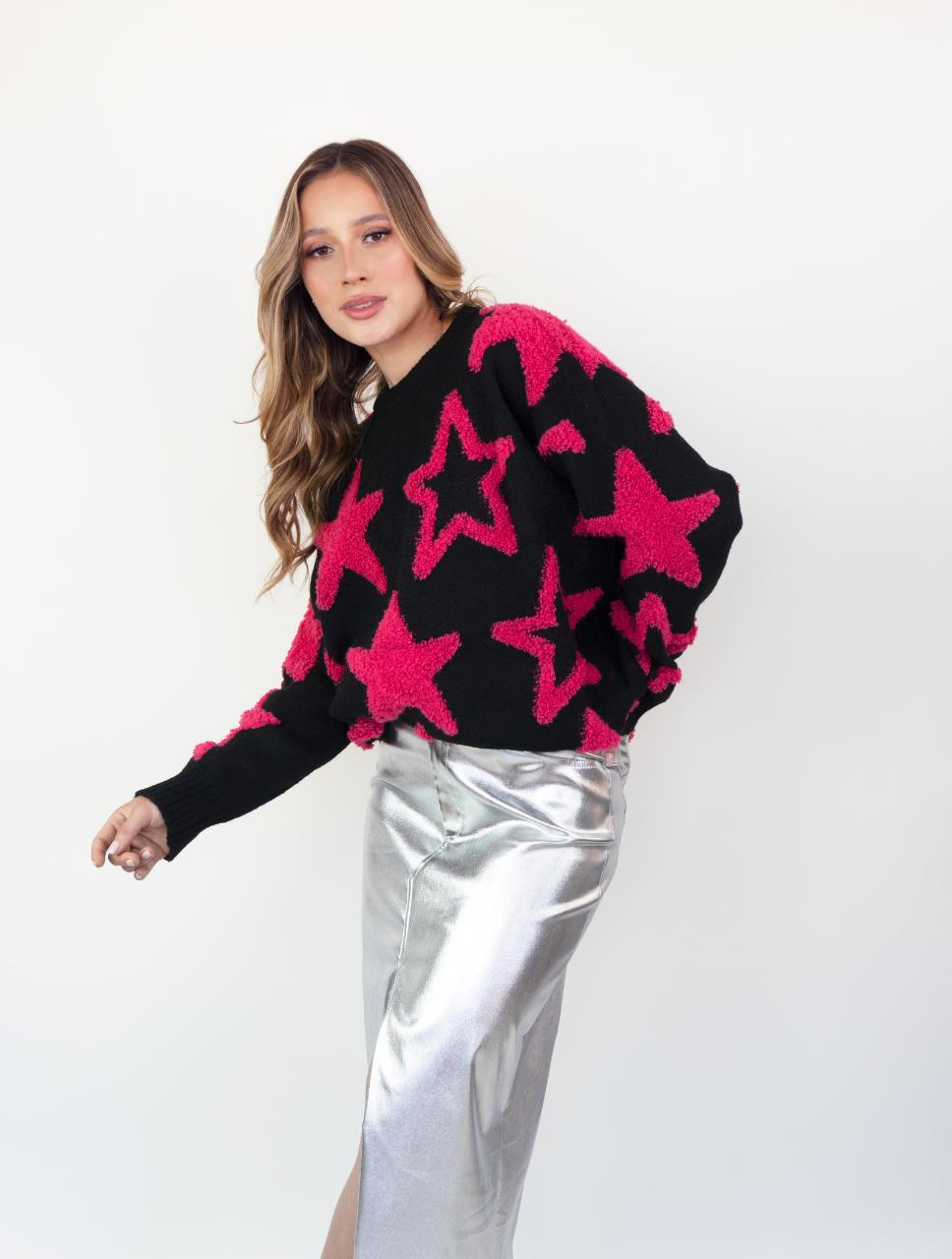 Suéter Para Mujer Fucsia Cuello Redondo Estrellas - The Little Star Fucsia