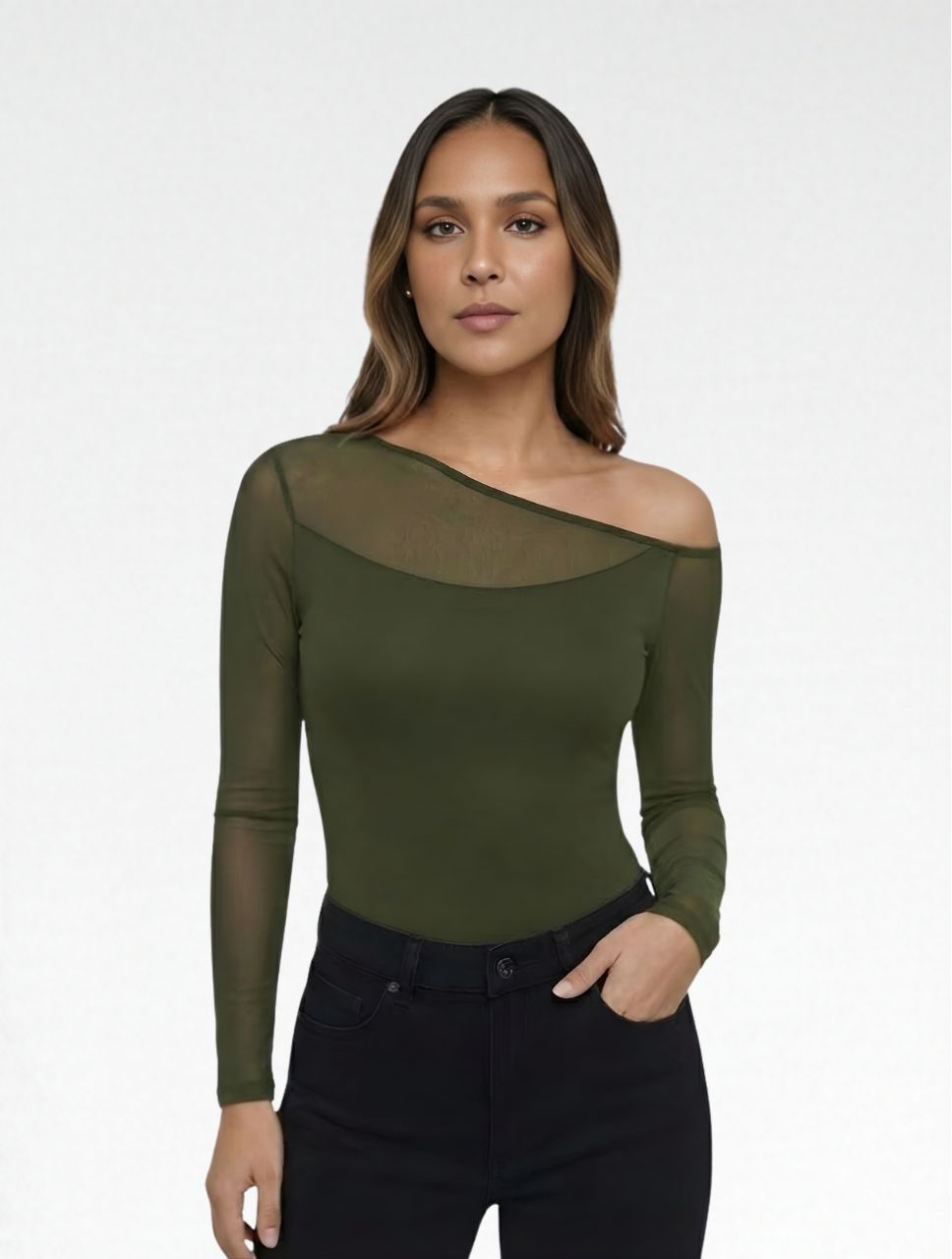 Body Para Mujer Mesh Escote Asimetrico - The Solar