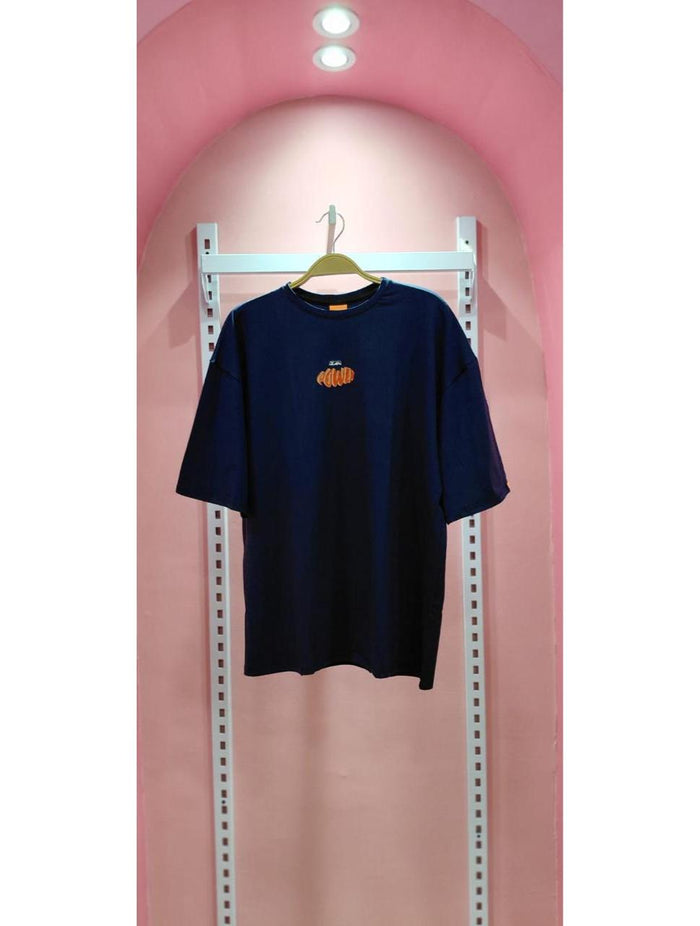 41. Camiseta Azul con estampado naranja Floww En Perfecto Estado Artesanal Diseño