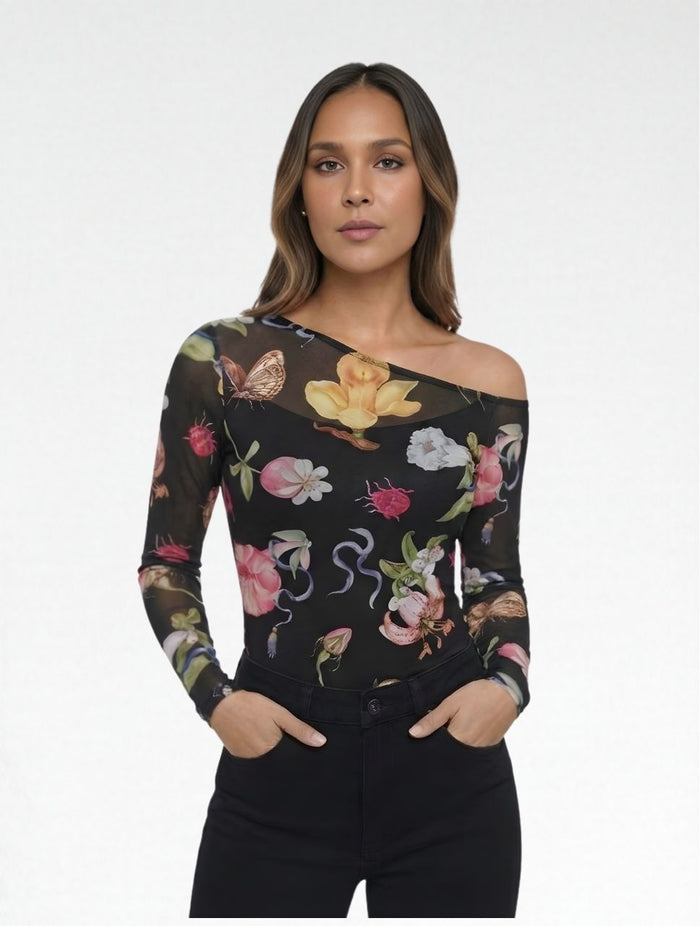 Body Para Mujer Mesh Escote Asimetrico - The Silvestre