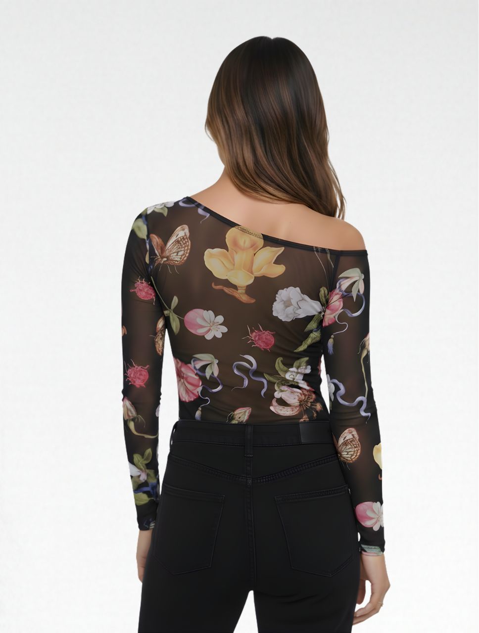 Body Para Mujer Mesh Escote Asimetrico - The Silvestre