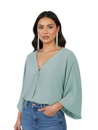 Blusa mujer Escote V Manga Bombacha  - Ocaso