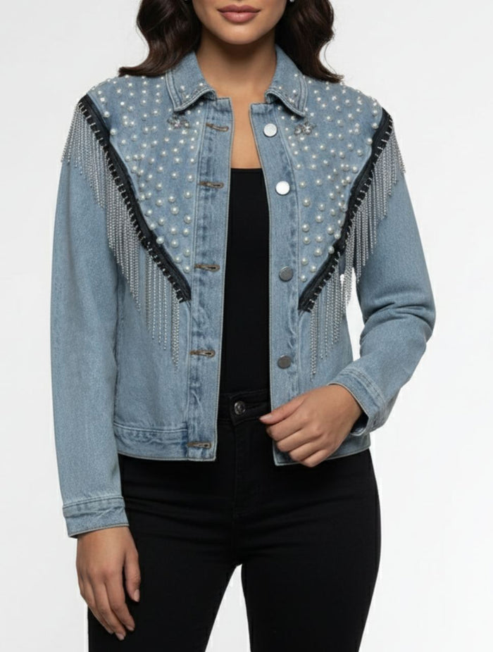 Chaqueta Para Mujer Denim Con Apliques - The Dazzling