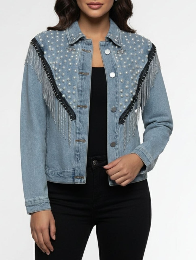 Chaqueta Para Mujer Denim Con Apliques - The Dazzling