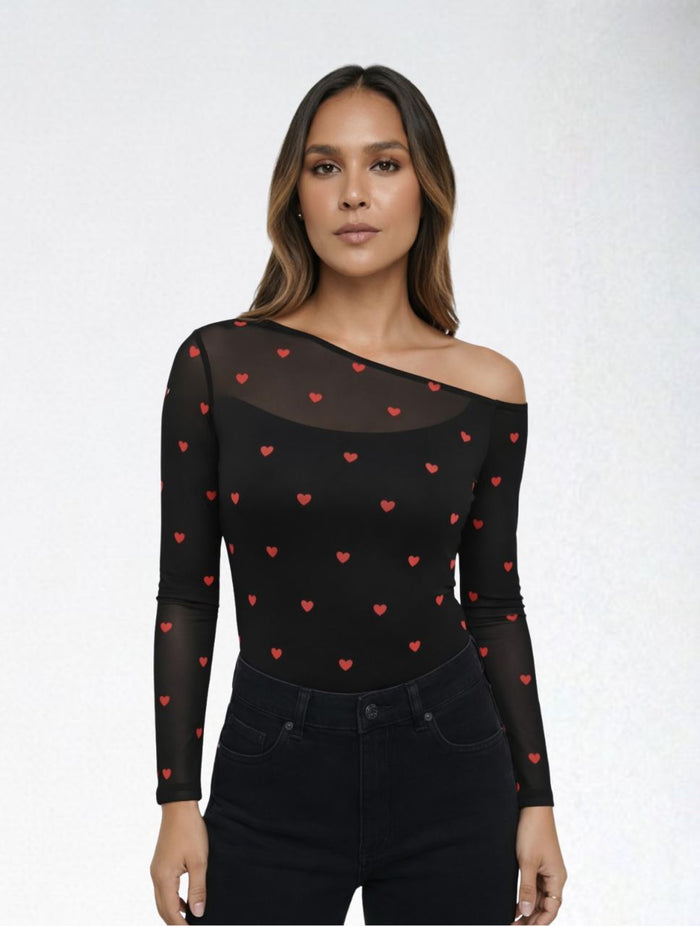 Body Para Mujer Mesh Escote Asimetrico - The Austin