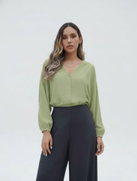 Blusa mujer Escote V Manga Bombacha  - Ocaso