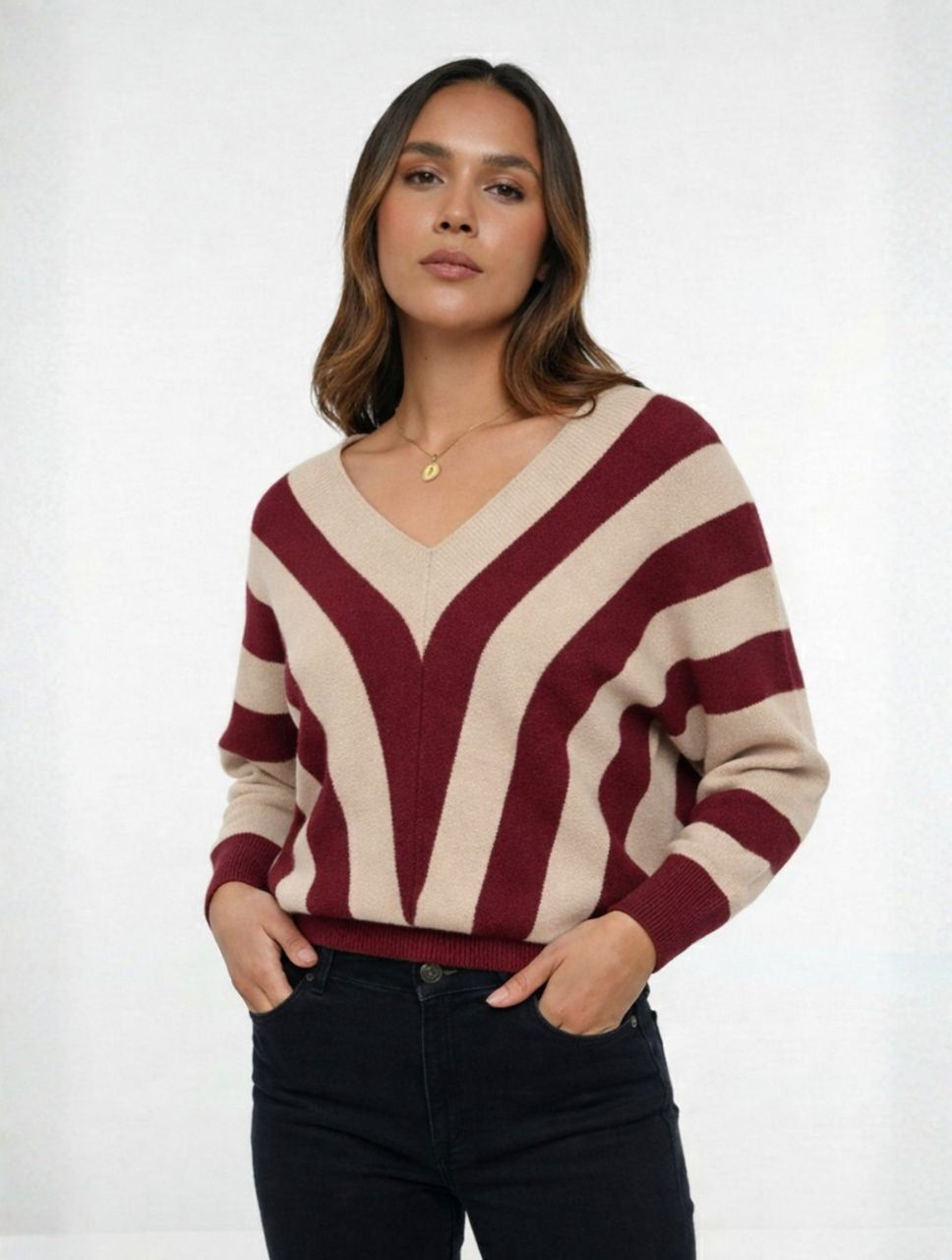 Suéter para Mujer Rayas Cuello V - The Infinite