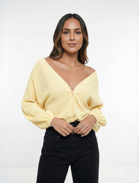 Blusa mujer Escote V Manga Bombacha  - Ocaso