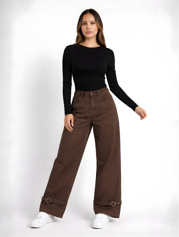 Pantalón Corte Recto Amplio Para Mujer - The Noir