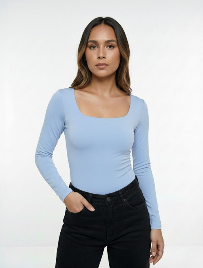 Body para Mujer Escote Cuadrado Manga Larga Moscú Artesanal Textura