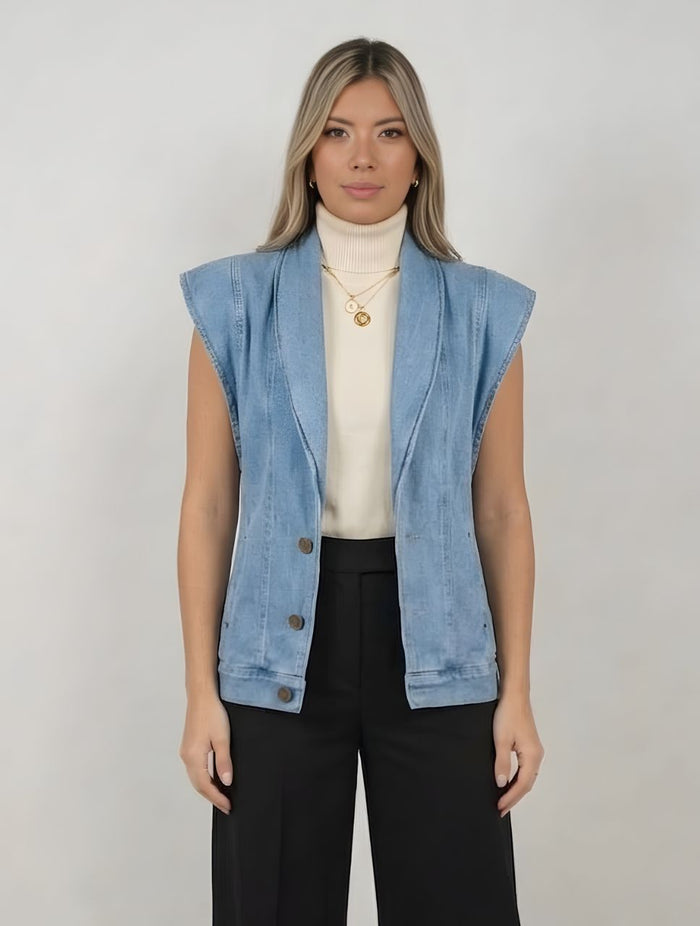 Chaqueta Denim Sin Mangas Para Mujer - The Sky