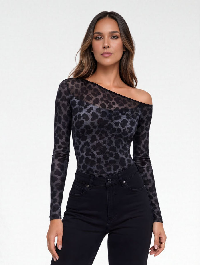 Body Para Mujer Mesh Escote Asimetrico - The Bruma