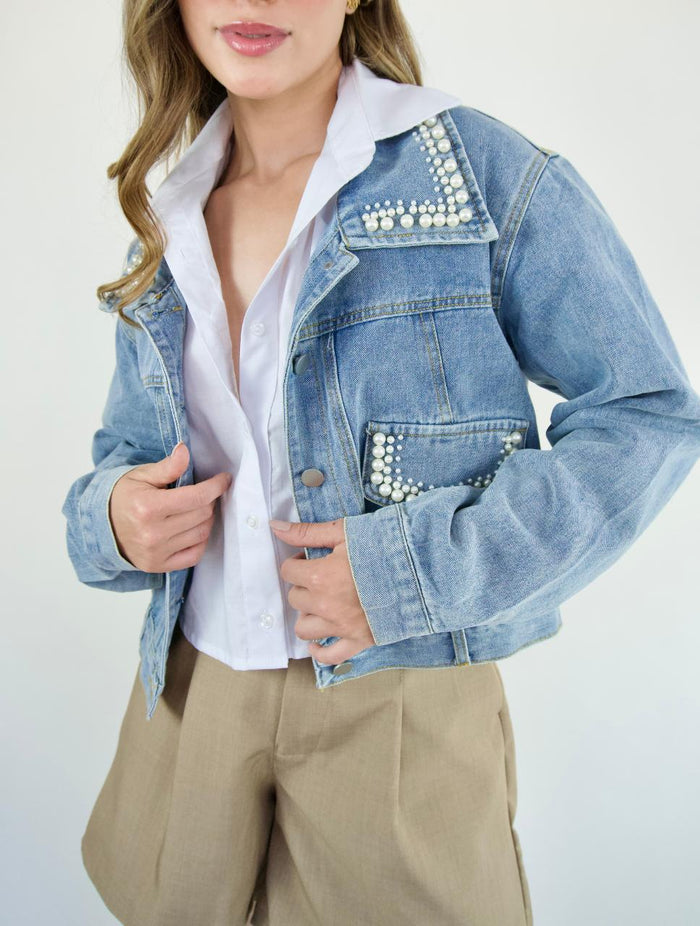 Chaqueta para Mujer Denim con Perlas - The Dreamer