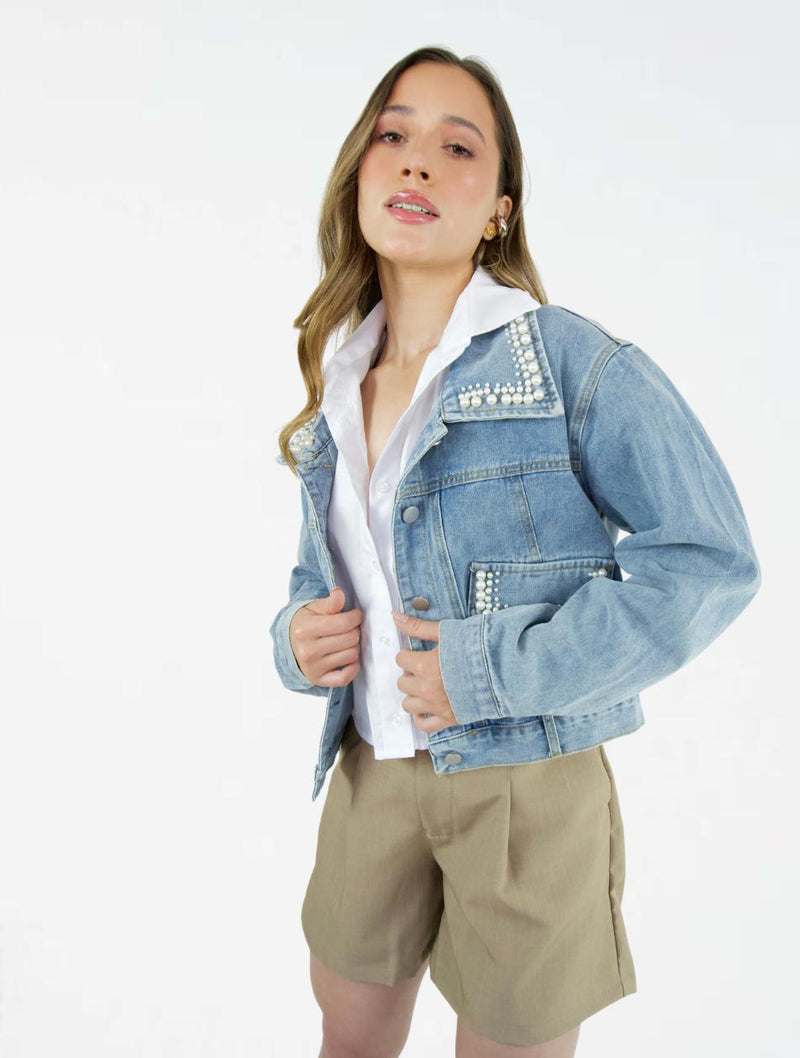 Chaqueta para Mujer Denim con Perlas - The Dreamer