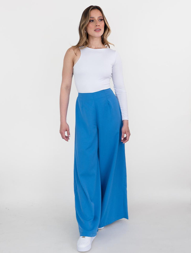 Pantalón para Mujer Azul Tipo Palazzo Tiro Alto  - The Alpha Azul