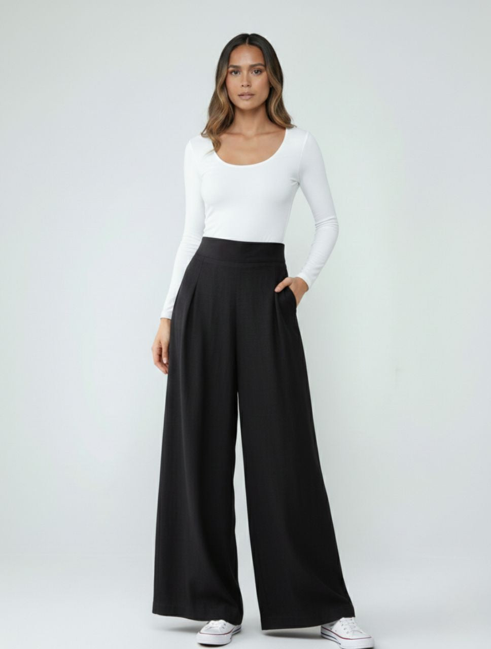 Pantalón para Mujer Palazzo Tiro Alto Con Cremallera Lateral - The Valparaiso