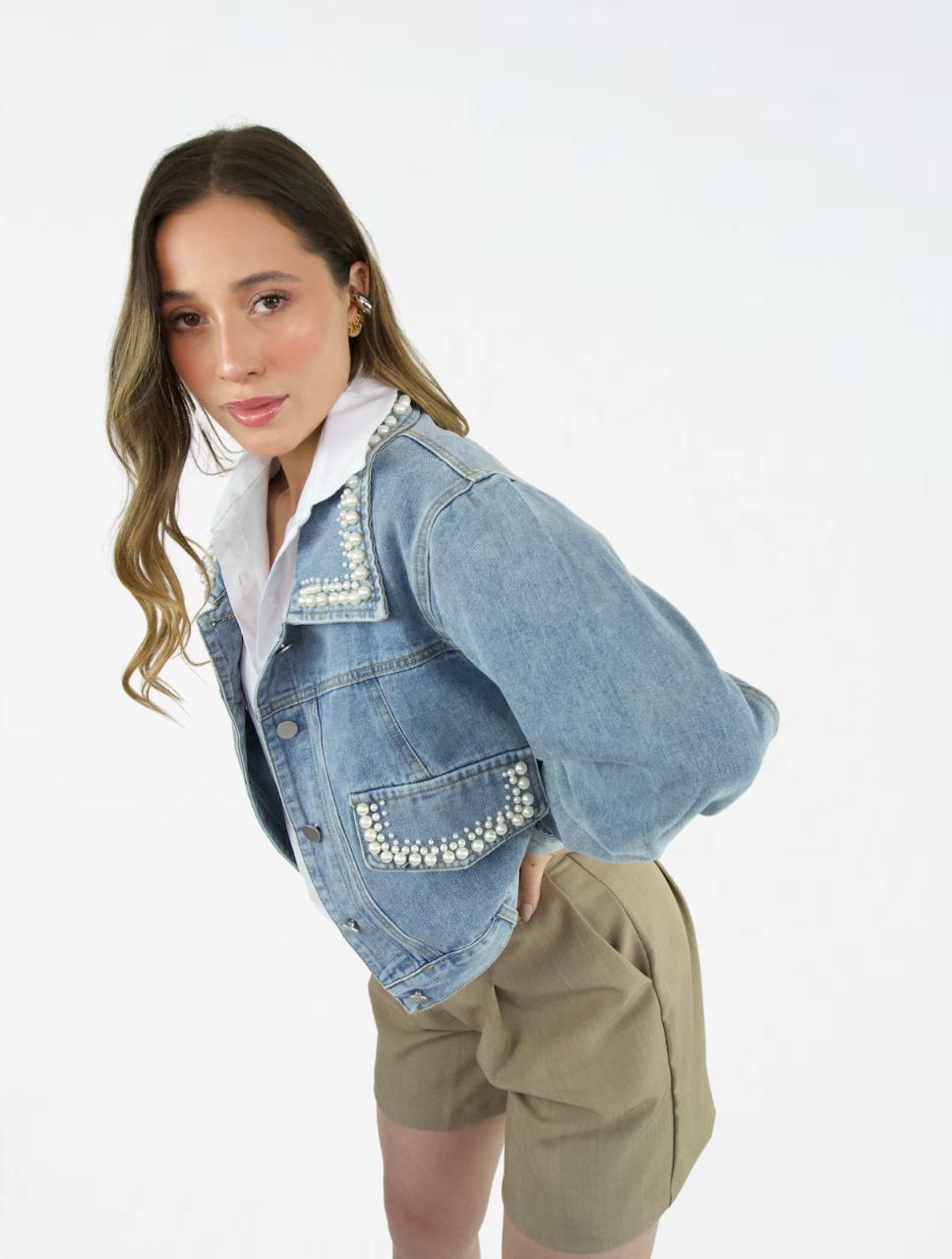 Chaqueta para Mujer Denim con Perlas - The Dreamer