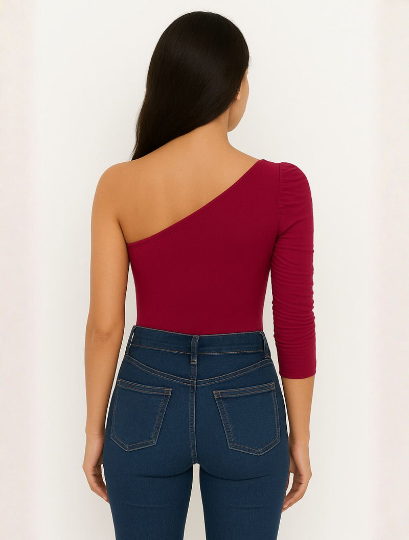 Body Escote Asimétrico Manga Bombacha - The Amour