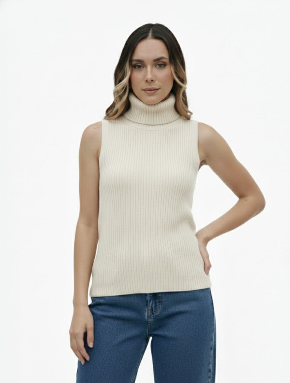 Chaleco Tejido Cuello Alto Trenzado Para Mujer - Berlín