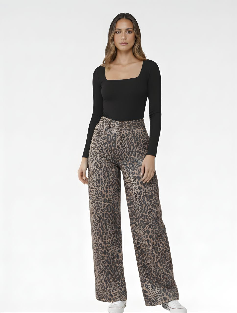 Pantalón Jean Tiro Alto Animal Print Para Mujer - The Monet
