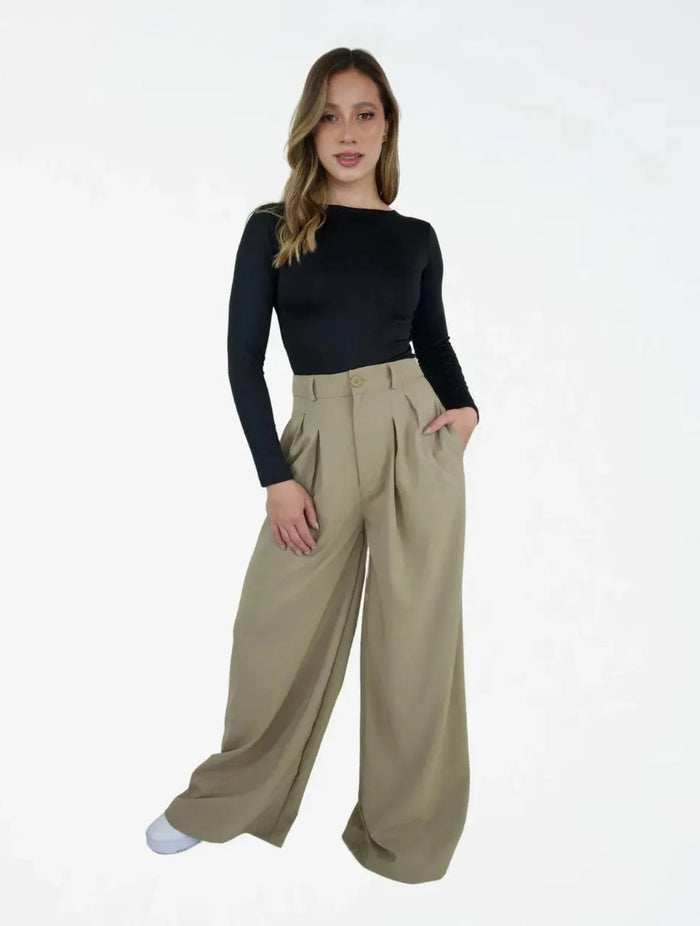Pantalón Tipo Palazzo Tiro Alto - Santana