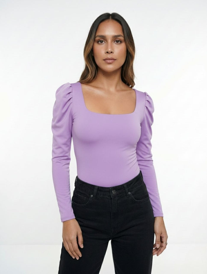 Body para Mujer Escote Cuadrado Manga Bombacha Bianco Artesanal Modelo