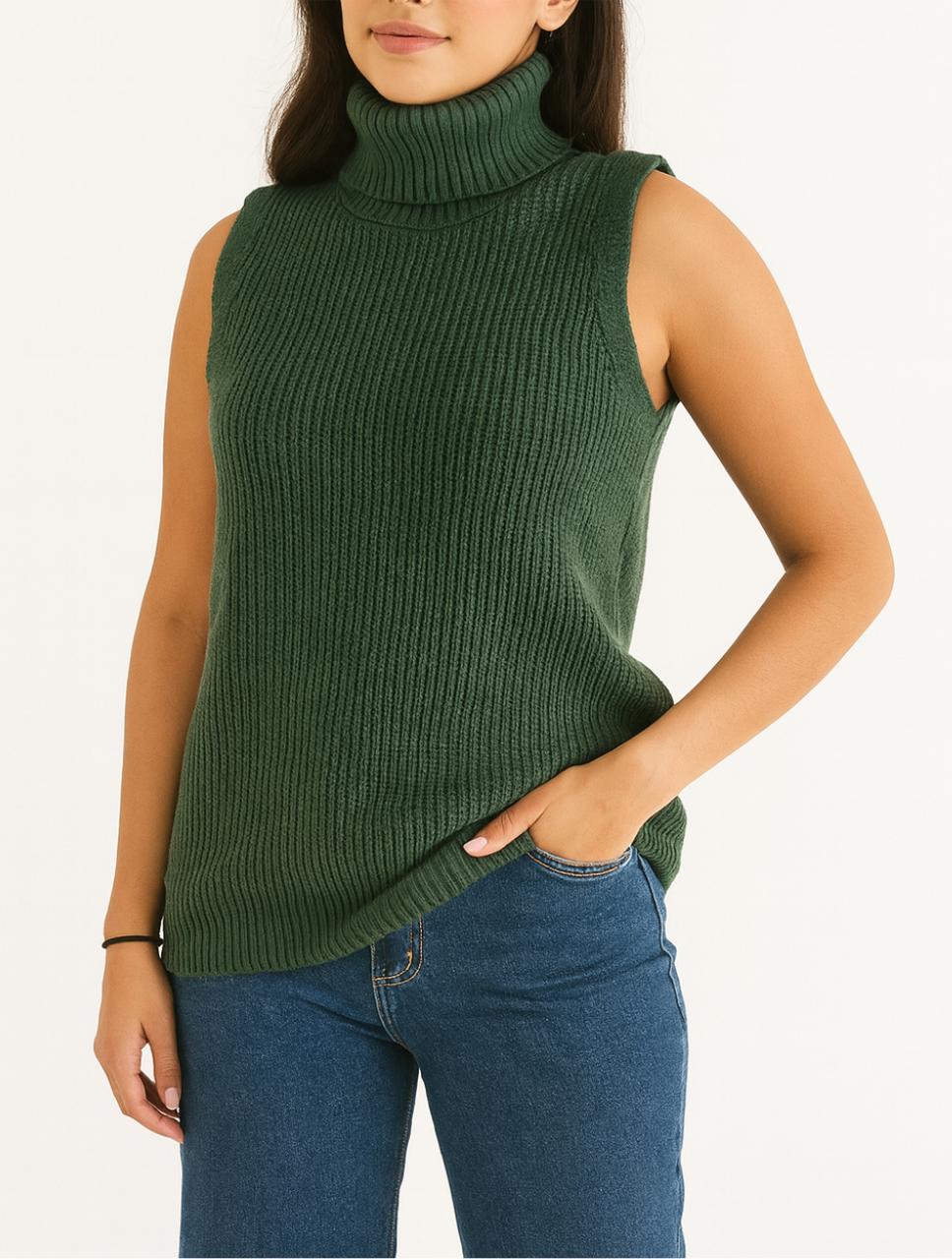 Chaleco Tejido Cuello Alto Trenzado Para Mujer - Berlín