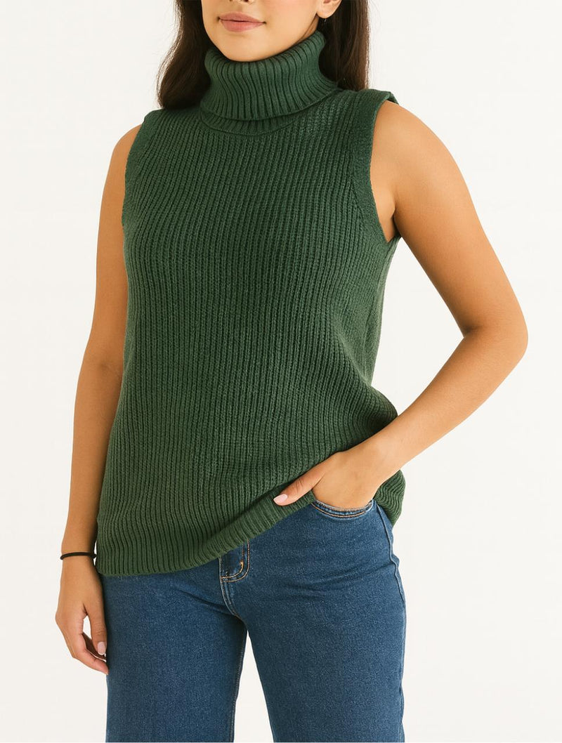 Chaleco Tejido Cuello Alto Trenzado Para Mujer - Berlín