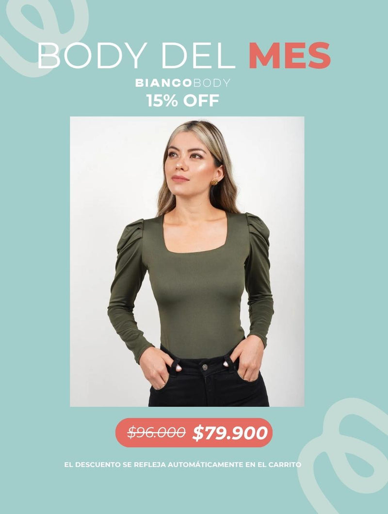 Body para Mujer Escote Cuadrado Manga Bombacha - Bianco
