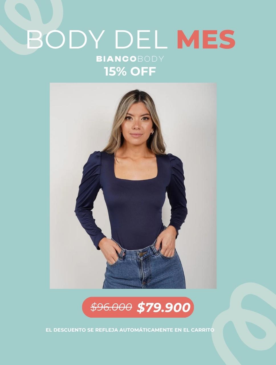 Body para Mujer Escote Cuadrado Manga Bombacha - Bianco