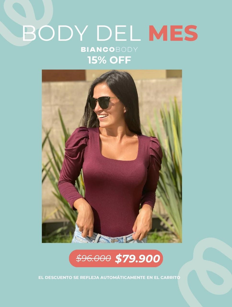 Body para Mujer Escote Cuadrado Manga Bombacha - Bianco