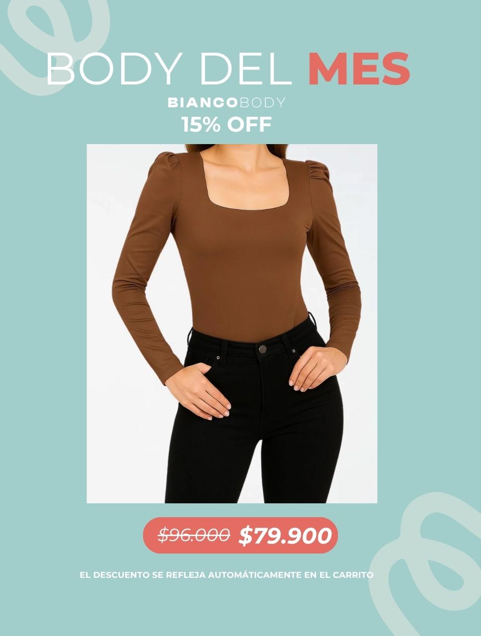 Body para Mujer Escote Cuadrado Manga Bombacha - Bianco