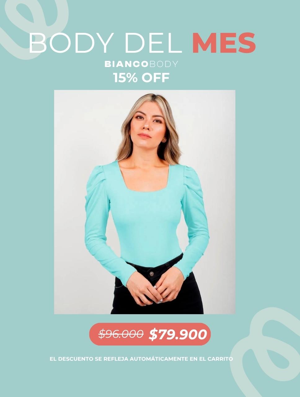 Body para Mujer Escote Cuadrado Manga Bombacha - Bianco