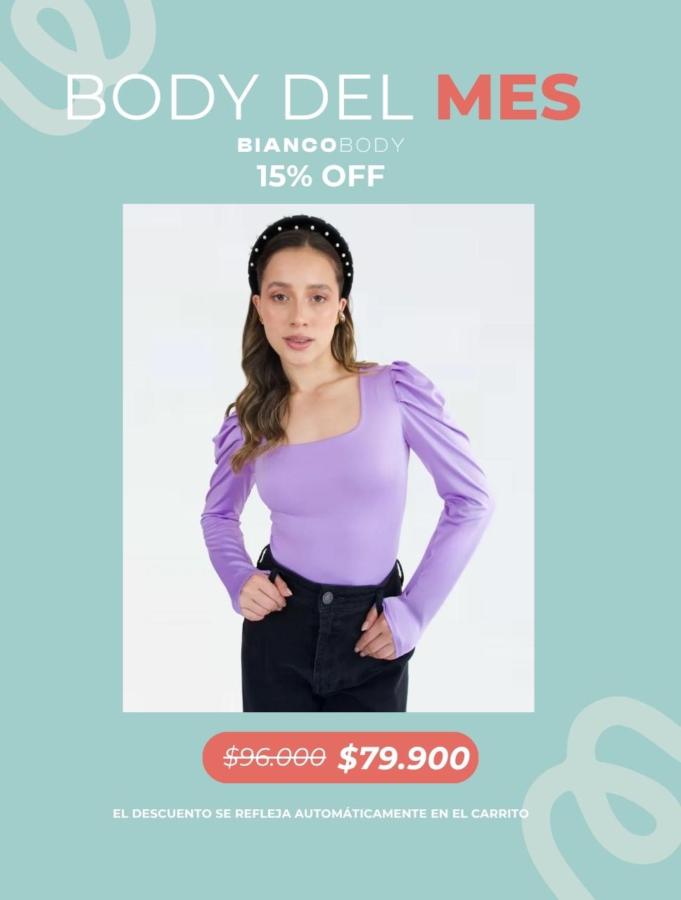 Body para Mujer Escote Cuadrado Manga Bombacha - Bianco