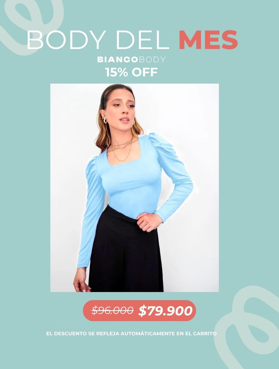 Body para Mujer Escote Cuadrado Manga Bombacha - Bianco