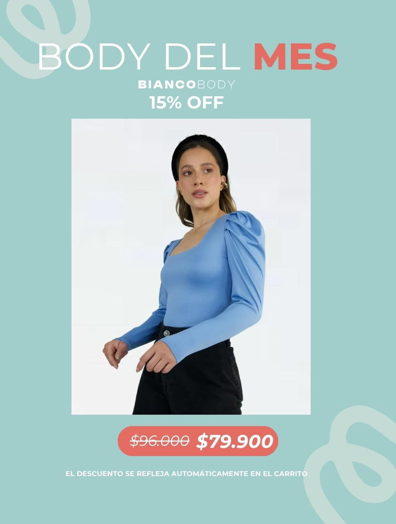 Body para Mujer Escote Cuadrado Manga Bombacha - Bianco