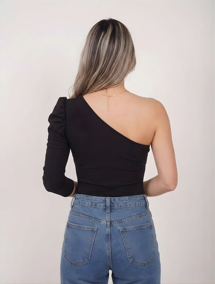 Body Escote Asimétrico Manga Bombacha The Amour Exclusivo Estilo