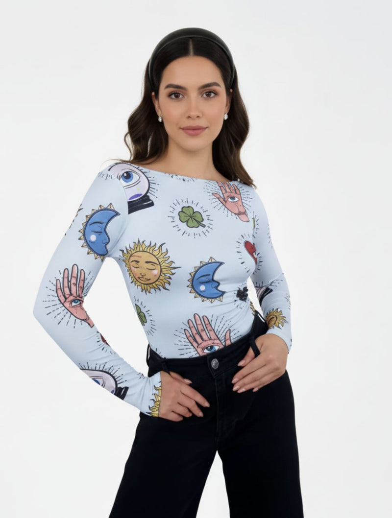 Body para Mujer Estampado con Lunas y Estrellas - The Cosmic