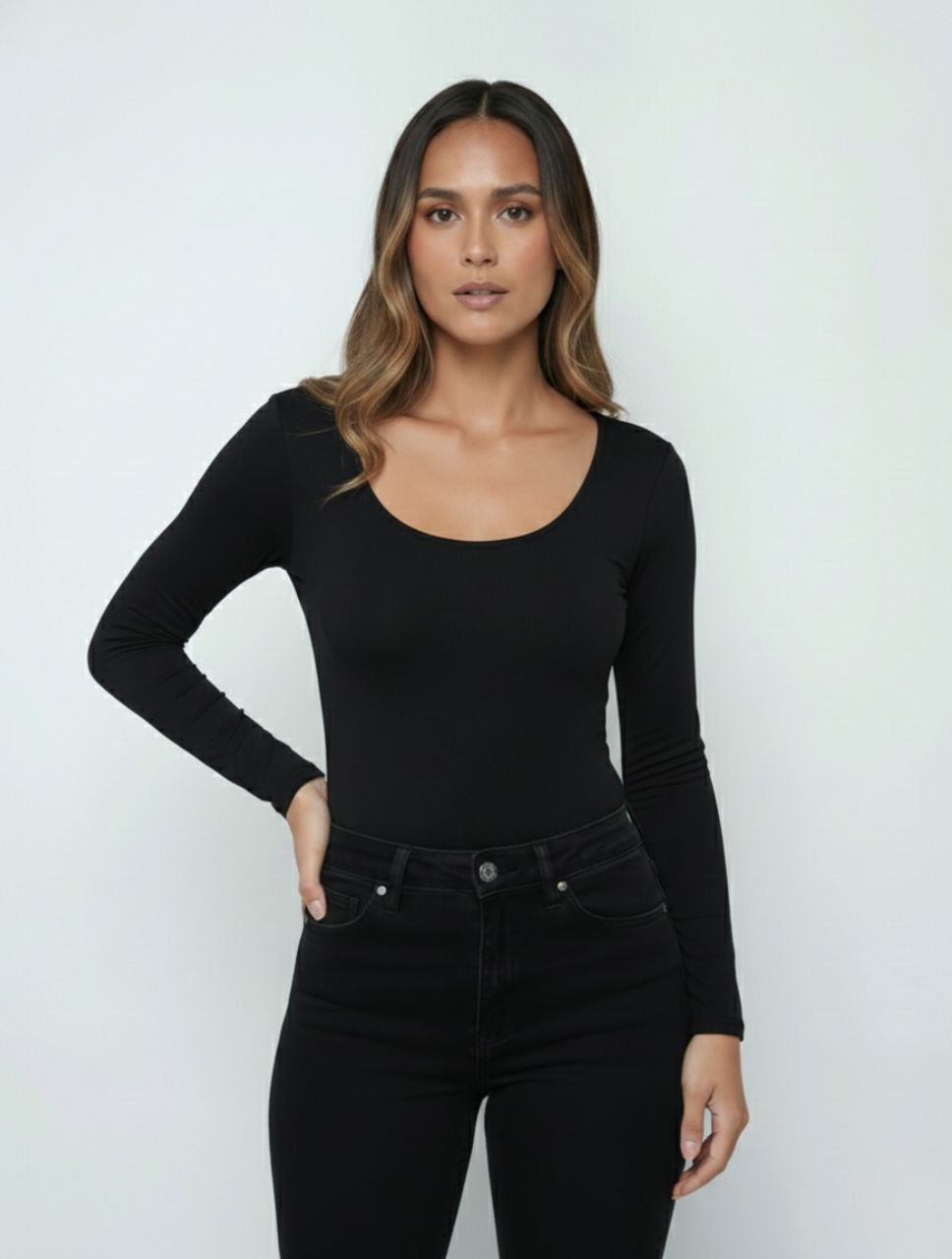 Body para Mujer Escote Redondo Manga Larga Tahiti Elegante Detalle