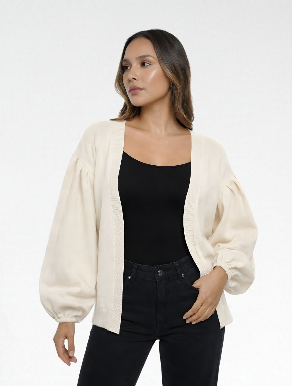 Suéter Cardigan para Mujer Manga Bombacha- The Cloud