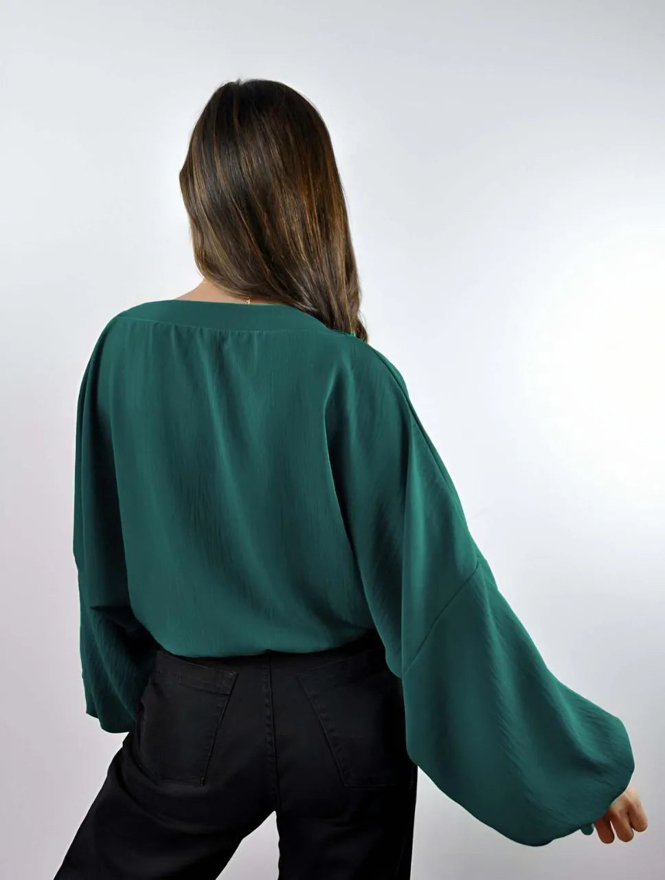 Blusa mujer Escote V Manga Bombacha  - Ocaso