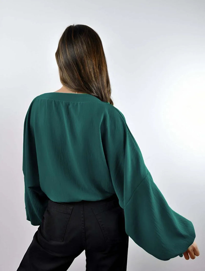 Blusa mujer Escote V Manga Bombacha  - Ocaso