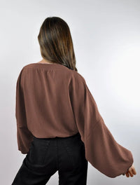Blusa mujer Escote V Manga Bombacha  - Ocaso