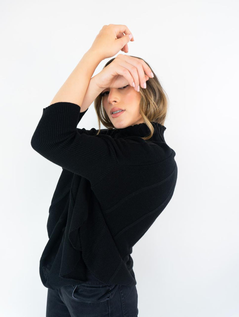 Capa Tejida para Mujer Cuello Alto Negro - Olivia Negro