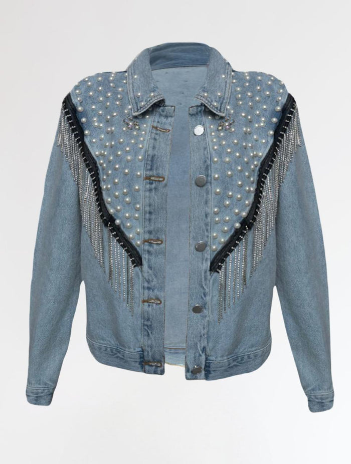 Chaqueta Para Mujer Denim Con Apliques - The Dazzling