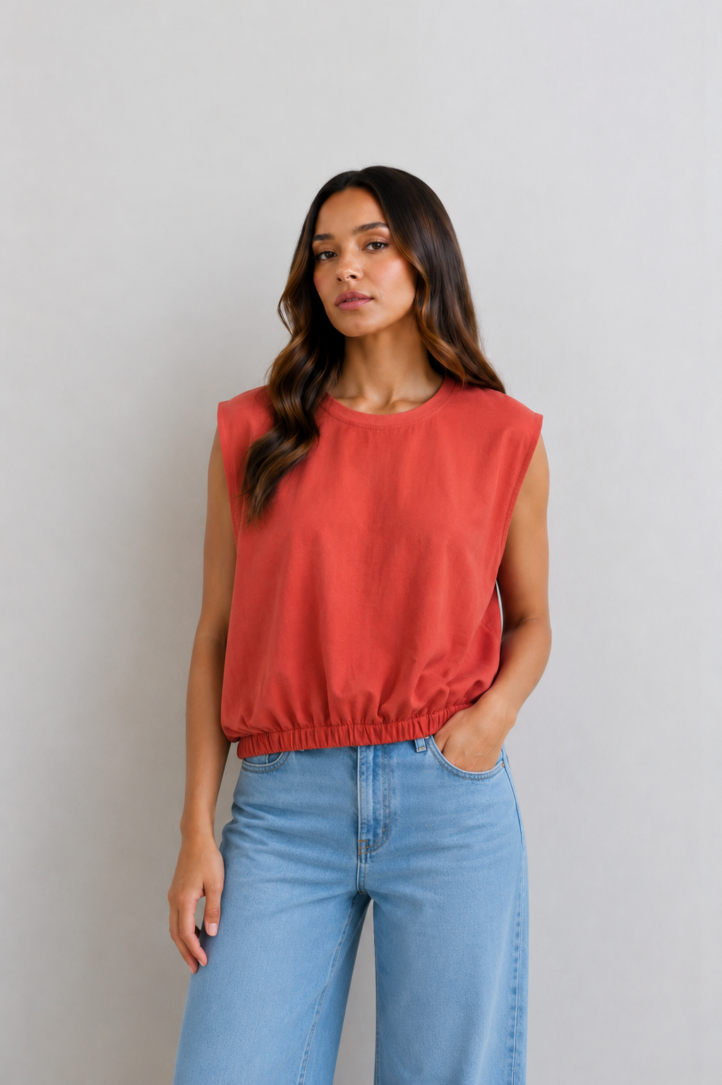205. Blusa Sin Manga Salmon Talla M Muestra Molgoa Artesanal Diseño