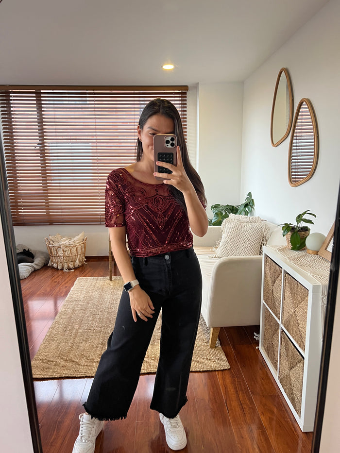 9. Blusa con Lentejuelas Vino Nueva Santa Maria Nuevo Artesanal Diseño